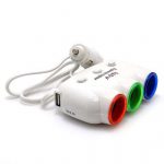 Produzni adapter za upaljac D-21 sa 3 rupe+2XUSB beli