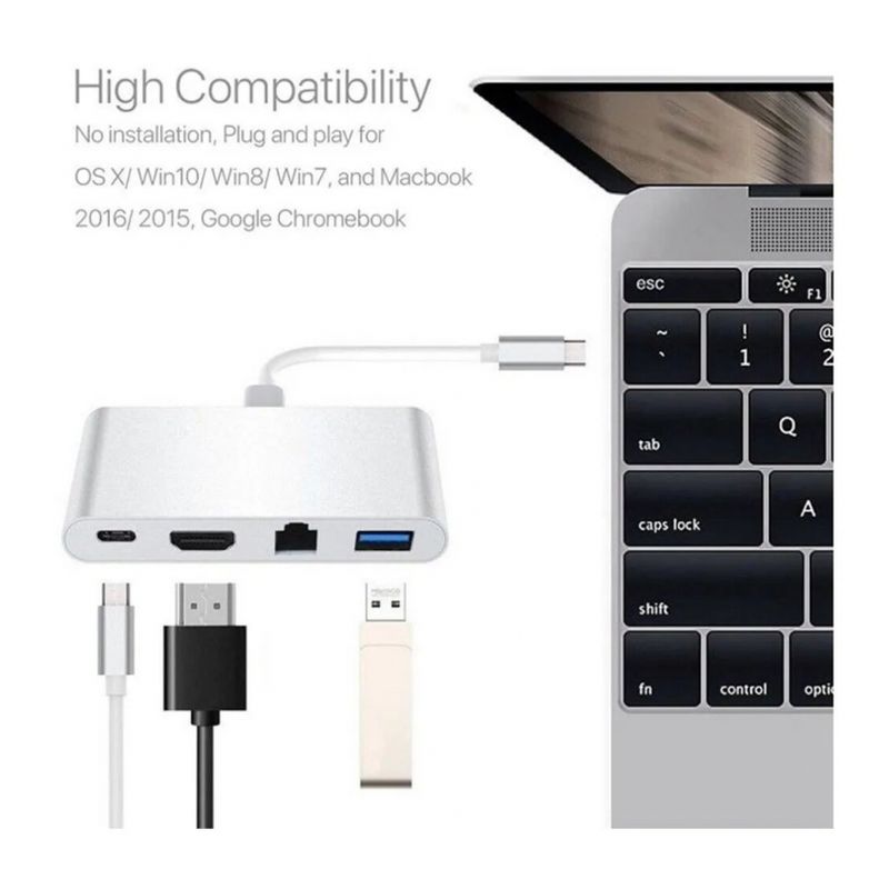 Adapter Type C na RJ45 (LAN) HDMI USB 3.0 4u1 JWD-TC08