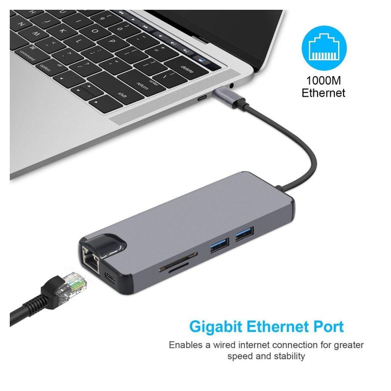 Adapter Type C na RJ45 (LAN) HDMI VGA 2xUSB 3.0 PD SD microSD 7u1 JWD-TC32