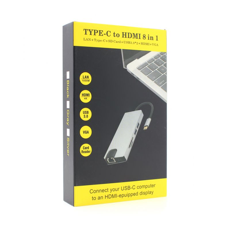 Adapter Type C na RJ45 (LAN) HDMI VGA 2xUSB 3.0 PD SD microSD 7u1 JWD-TC32