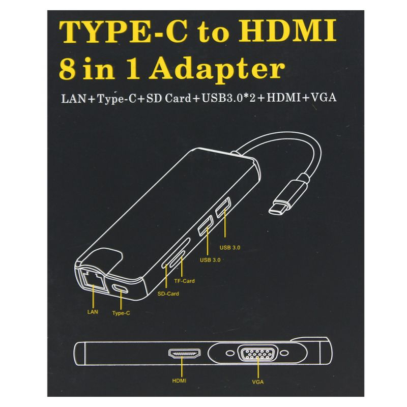 Adapter Type C na RJ45 (LAN) HDMI VGA 2xUSB 3.0 PD SD microSD 7u1 JWD-TC32