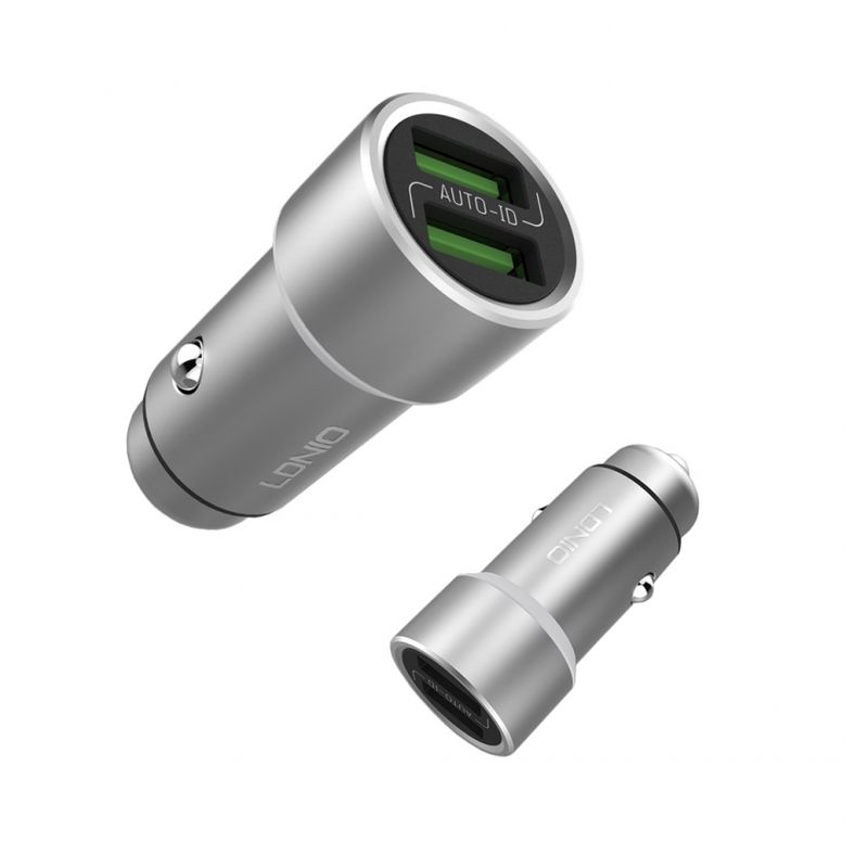 Auto punjac LDNIO C302 dual USB 3.6A sa iPhone lightning kablom srebrni