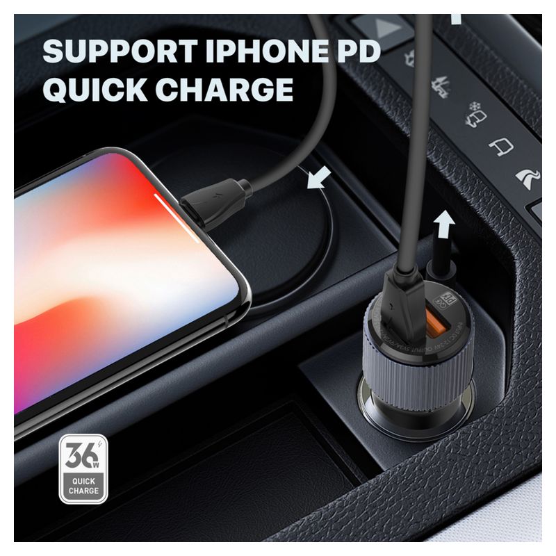Auto punjac LDNIO C510Q sa Type C na iPhone lightning kablom