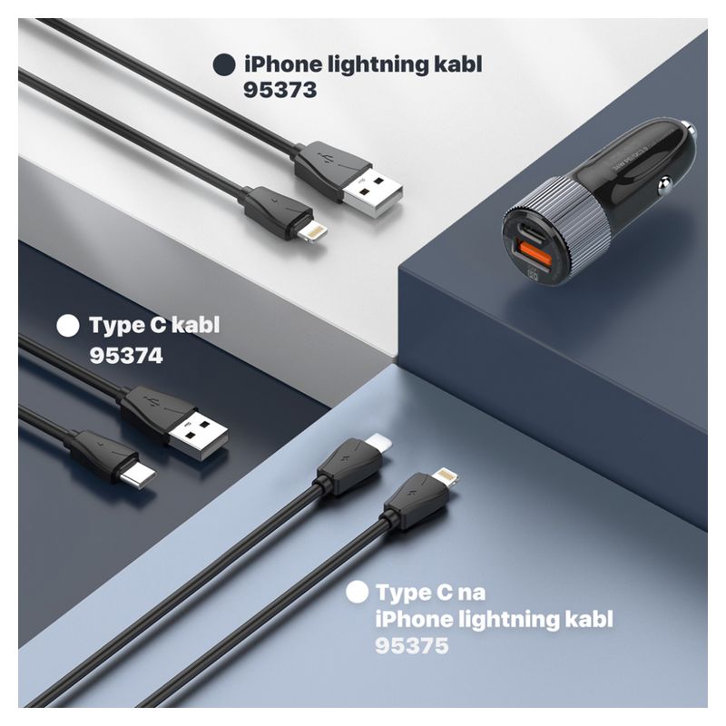 Auto punjac LDNIO C510Q sa Type C na iPhone lightning kablom