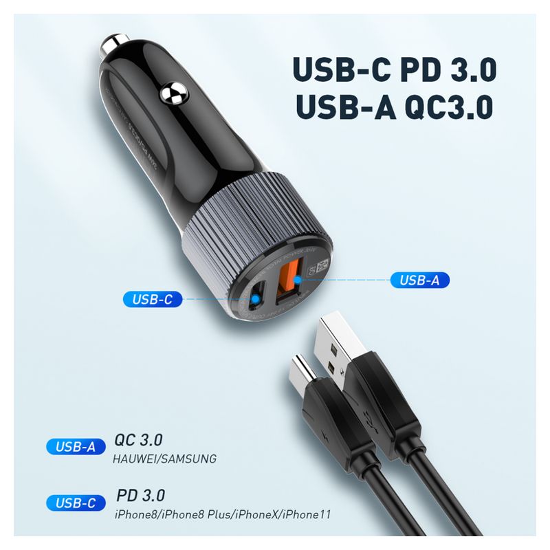 Auto punjac LDNIO C510Q sa Type C na iPhone lightning kablom