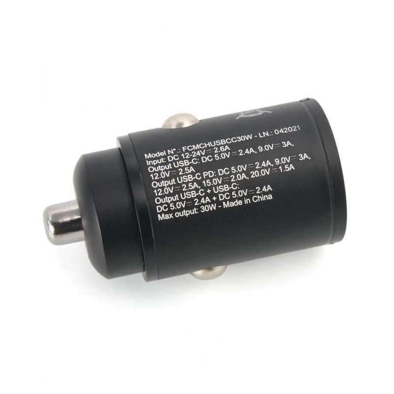 Auto Punjac Puro Mini 1USB-C+1USB-C 30W crni
