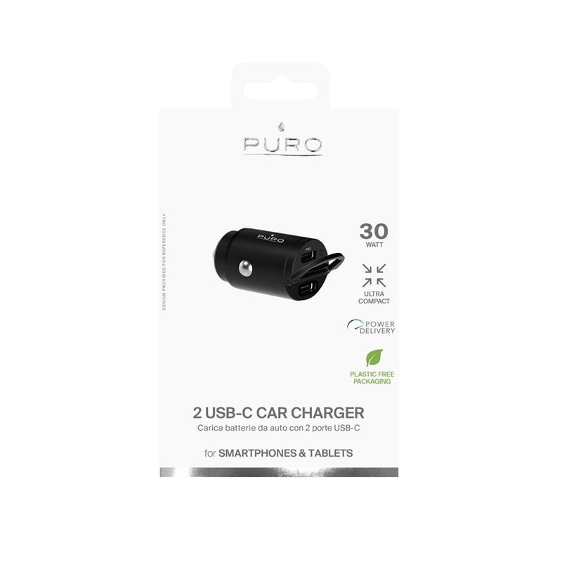 Auto Punjac Puro Mini 1USB-C+1USB-C 30W crni
