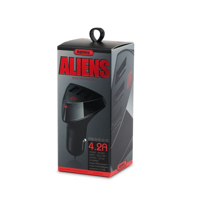 Auto punjac REMAX Aliens RCC-304 3xUSB 4.2A QC crni