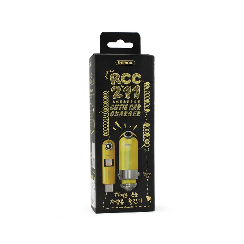 Auto punjac REMAX Cutie RCC-211 USB 2.4A sa iPhone lightning/Micro USB/Type C kablom zuti