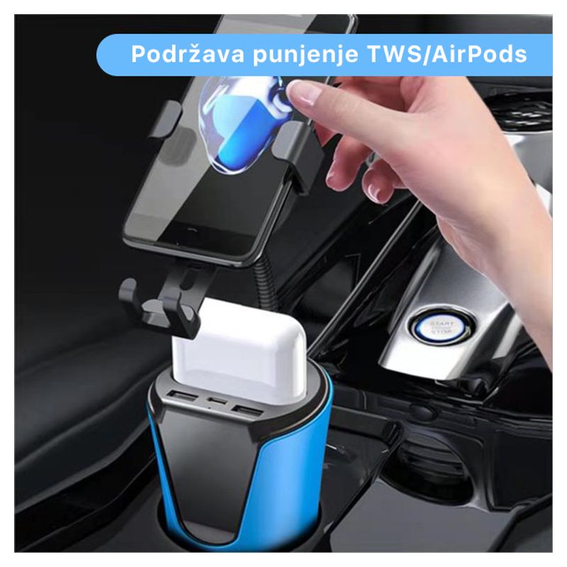 Autostalak Wireless BX9, 10W Fast Charging, 2USB, Type C (PD), plavi