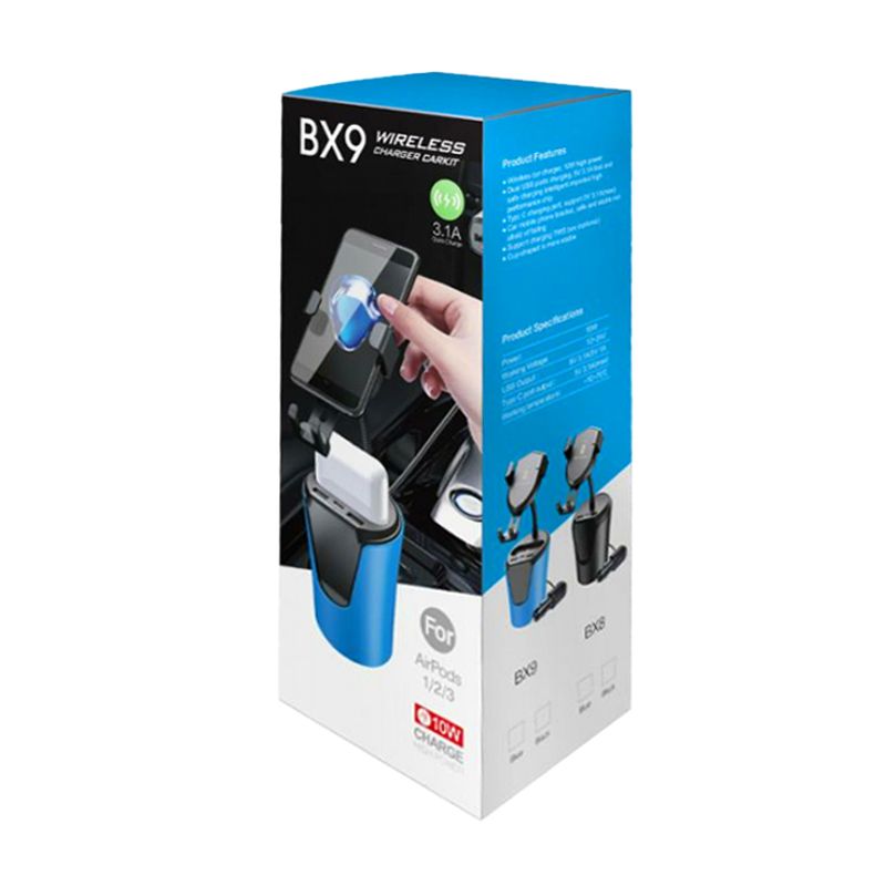 Autostalak Wireless BX9, 10W Fast Charging, 2USB, Type C (PD), plavi