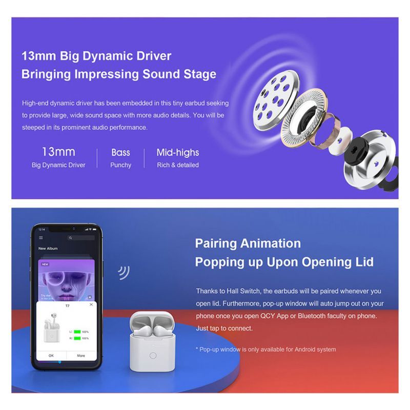 Bluetooth slusalice QCY T7 bele