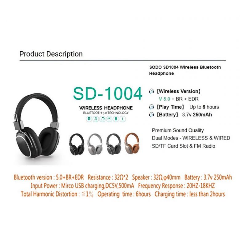 Bluetooth slusalice Sodo SD-1004 tamno sive