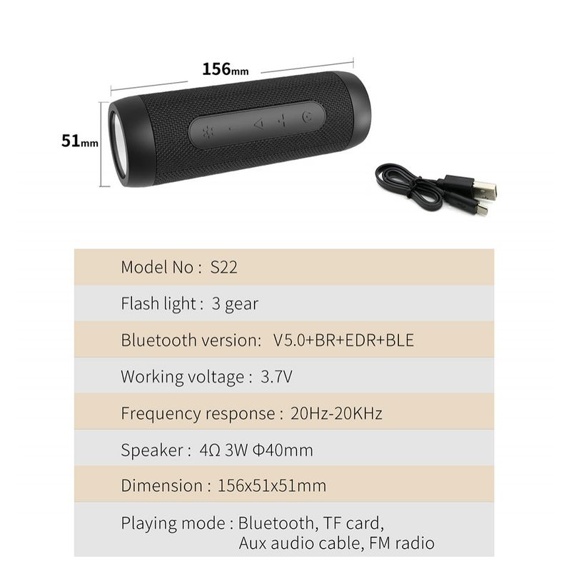Bluetooth zvucnik S22 sa LED lampom army plavi