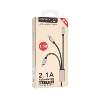 Data kabl KONFULON KFL-S46 3u1 iPhone lightning/Micro/Type C beli 1.5m