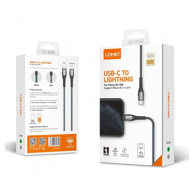 Data kabl LDNIO LC111 PD Type C na iPhone lightning 30W HQ sivi
