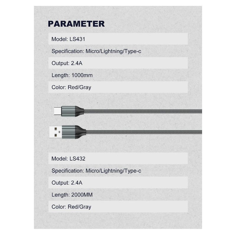 Data kabl LDNIO LS431 micro USB sivi 1m