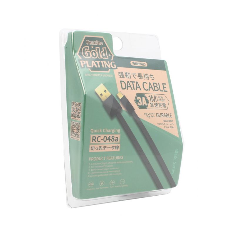Data kabl REMAX Gold Plating QC 3A RC-048a Type C crni 1m