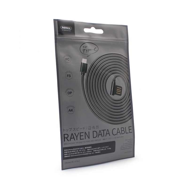 Data kabl REMAX Rayen RC-075a Type C crni 1m