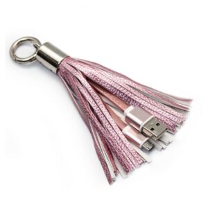 Data kabl sa priveskom micro USB roze