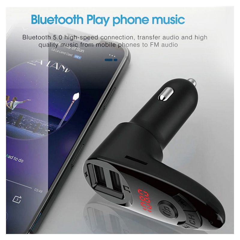 FM transmiter C8 USB TF Bluetooth 5.0 12-24V handsfree LE crni