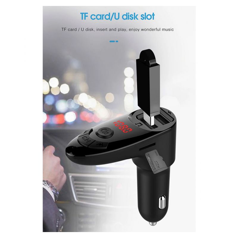 FM transmiter C8 USB TF Bluetooth 5.0 12-24V handsfree LE crni
