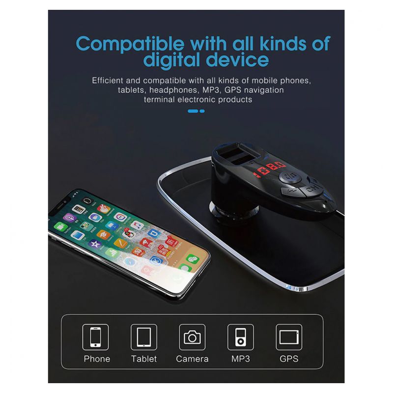 FM transmiter C8 USB TF Bluetooth 5.0 12-24V handsfree LE crni