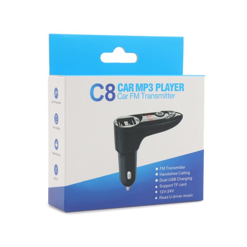 FM transmiter C8 USB TF Bluetooth 5.0 12-24V handsfree LE crni