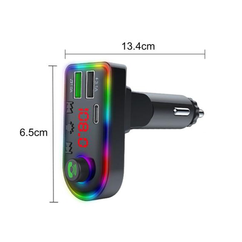 FM transmiter F8 USB, PD, TF, Bluetooth 5.0, Type C, RGB, 12-24V, handsfree crni