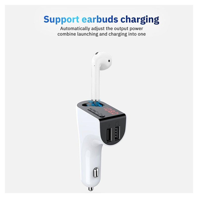 FM transmiter V14, slusalica, USB TF Bluetooth 5.0 handsfree beli
