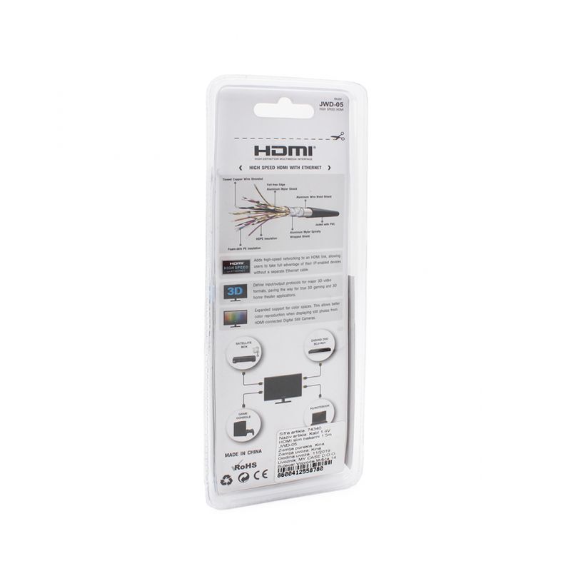 Kabl 1.4V HDMI slim bakarni 1.5m JWD-05