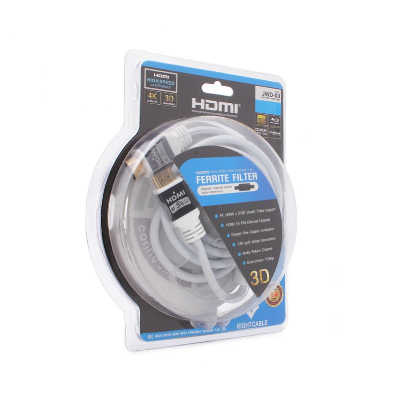 Kabl Flet HDMI na HDMI JWD-09 bakarni metalni konektor 1.2m