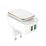 Kucni punjac LDNIO A2205 2xUSB 5V 2.4A LED Lamp sa type C kablom beli - Slika 2