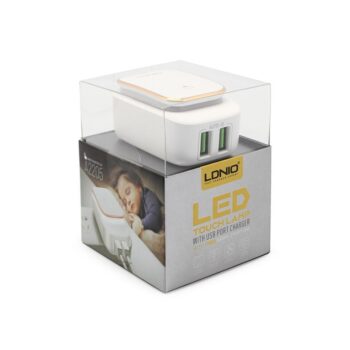 Kucni punjac LDNIO A2205 2xUSB 5V 2.4A LED Lamp sa type C kablom beli