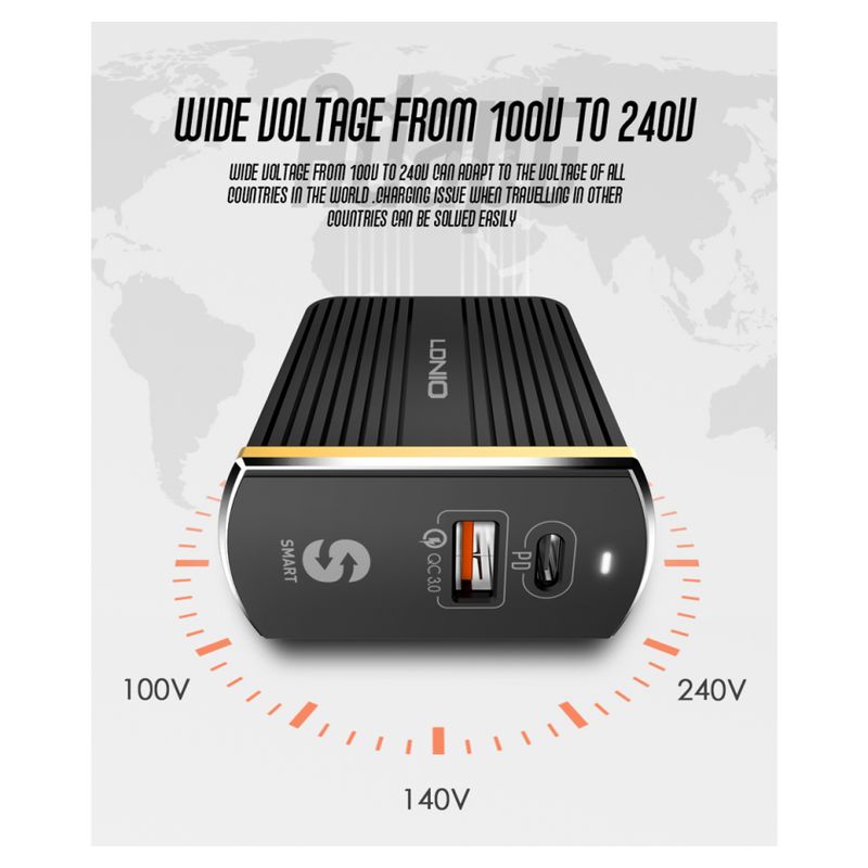 Kucni punjac LDNIO A2502C Quick Charge 3.0 PD+USB 5V 3A sa Type C kablom crni