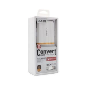 Kucni punjac LDNIO A2502Q Quick Charge 3.0 2xUSB 5V 2.4A sa iPhone lightning kablom beli