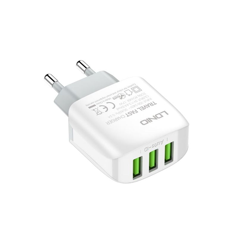 Kucni punjac LDNIO A3312 3xUSB 5V 3.4A 17W sa micro USB kablom beli