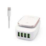 Kucni punjac LDNIO A4405 4xUSB 5V 4.4A LED Lamp sa iPhone lightning kablom beli - Slika 2