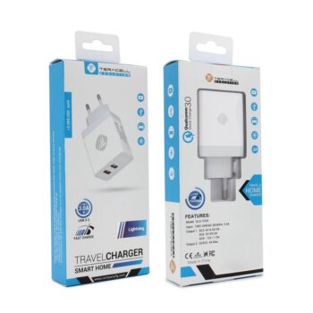 Kucni punjac Teracell Evolution TC-03 QC3.0 2.4A sa iPhone lightning kablom beli
