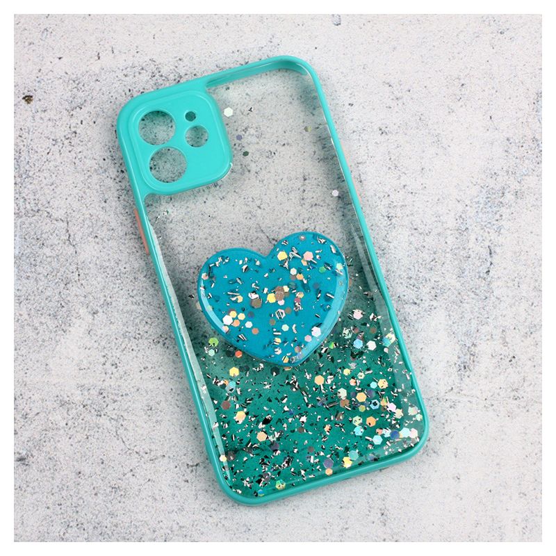Maskica Glitter Heart za iPhone 12 6.1 zelena