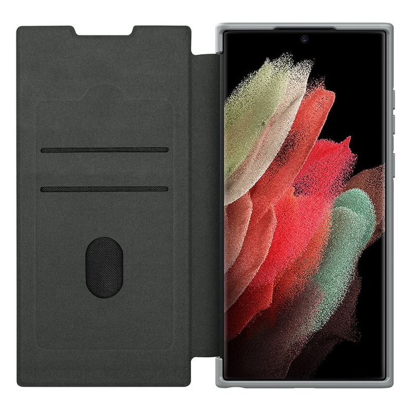 Maskica Nillkin Qin Pro Leather za Samsung S908B Galaxy S22 Ultra 5G siva