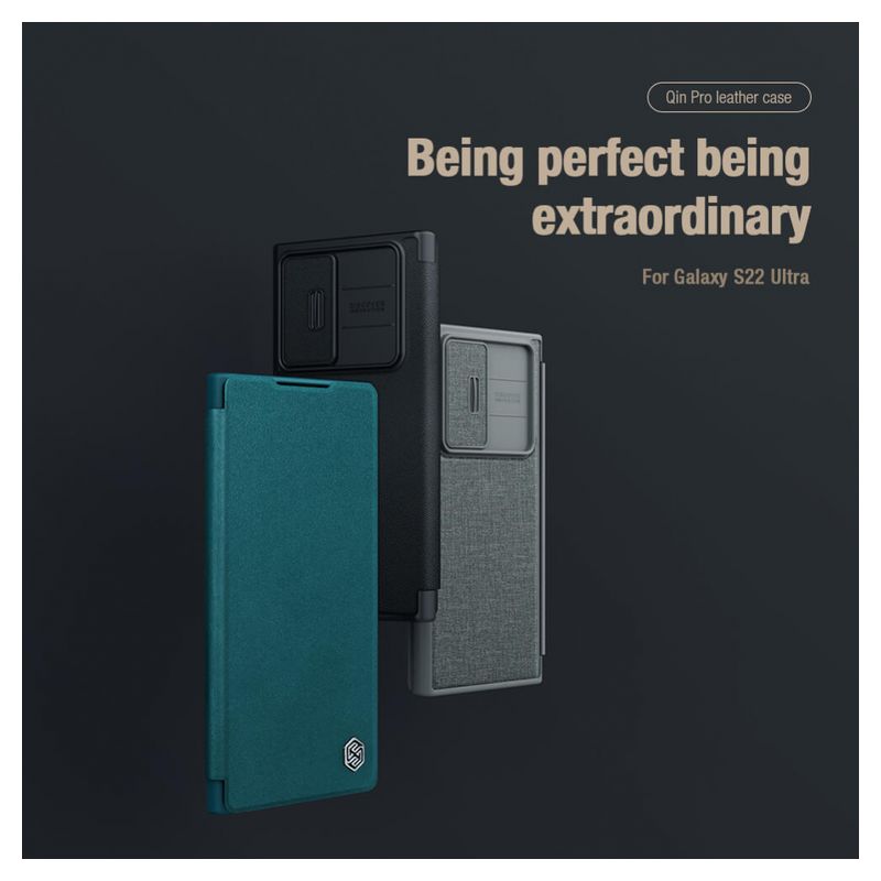 Maskica Nillkin Qin Pro Leather za Samsung S908B Galaxy S22 Ultra 5G siva