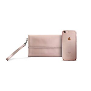 Maskica Puro Metal Duo za iPhone 6/6S + satenska torbica roze