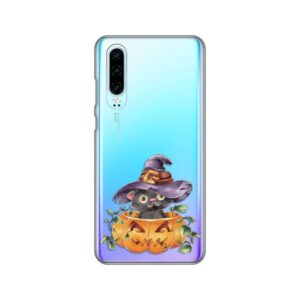 Maskica Silikonska Print Skin za Huawei P30 Black Witch Cat