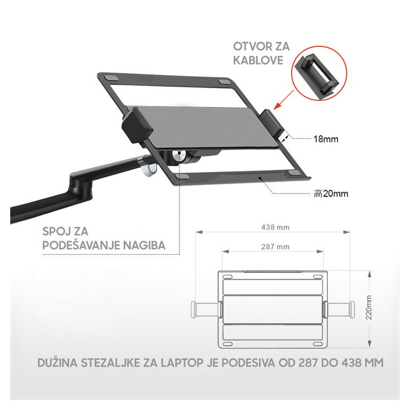 Nosac dvostruki stoni za LCD i notebook crni
