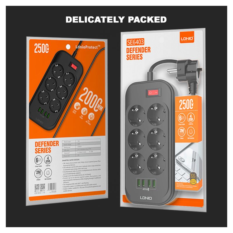 Produzni kabl LDNIO SE6403 6 uticnica 4xUSB 2.0m