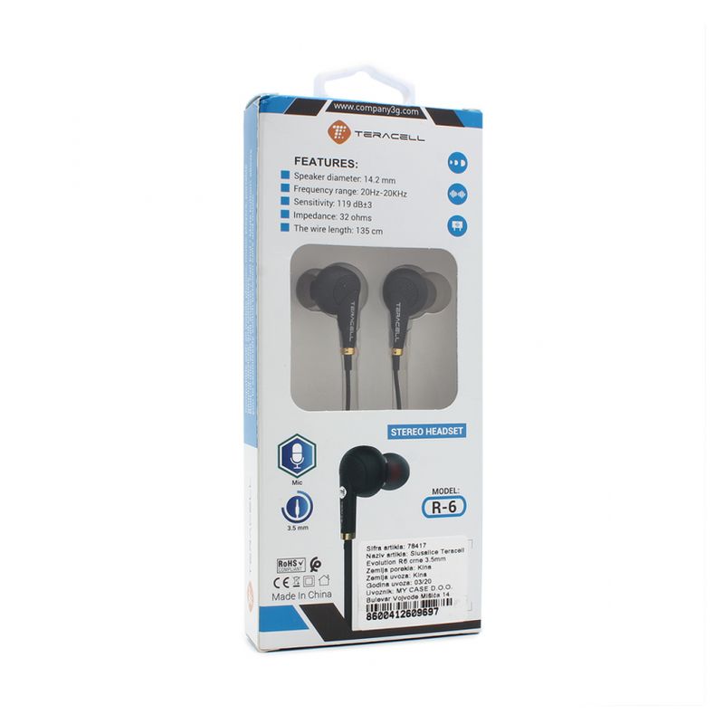 Slusalice Teracell Evolution R6 crne 3.5mm