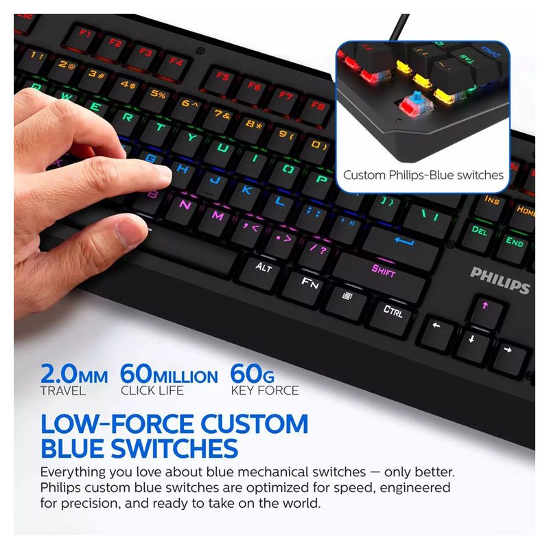 Tastatura Gaming Philips G413 RGB mehanicka crna
