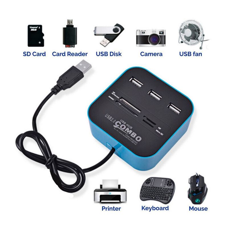 USB hub I citac kartica 2u1 JWD-U35 plavi