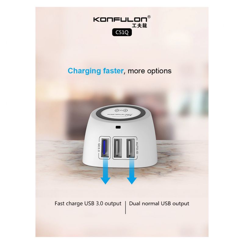 Wireless punjac + 3xUSB KONFULON C51Q beli
